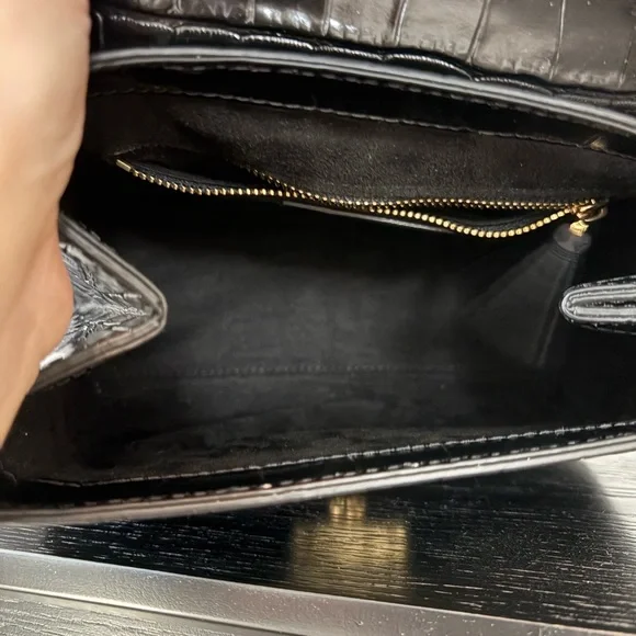 Veronica Beard Croc-Embossed Crest Lock Bag - Picture 10 of 12